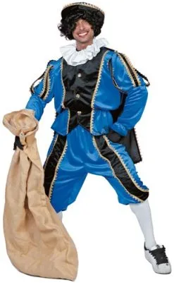 Overig Kostuum Zwarte Piet Blauw Luxe (met Cape)
