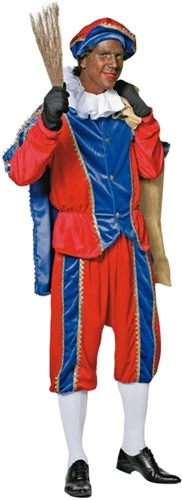 Overig Kostuum Zwarte Piet Blauw/Rood Luxe (met Cape)