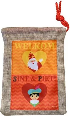 Overig Linnen Zak Welkom Sint & Piet (18x25cm)
