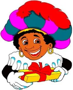 Overig Piet Met Cadeautje Raamsticker (50x36cm)