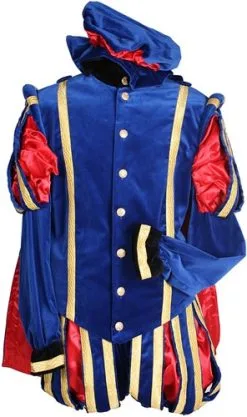 Overig Pietenkostuum Fluweel Madrid Met Cape Blauw-Rood