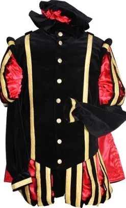 Overig Pietenkostuum Fluweel Madrid Met Cape Zwart-Rood