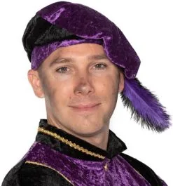 Overig Zwarte Piet Baret Paars Velours (met Veren)