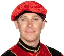 Overig Zwarte Piet Baret Rood Velours (met Veren)