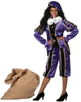 Overig Zwarte Piet Dameskostuum Paars Luxe (met Cape) 6 Overig Zwarte Piet Dameskostuum Paars Luxe (met Cape) - Afbeelding 4